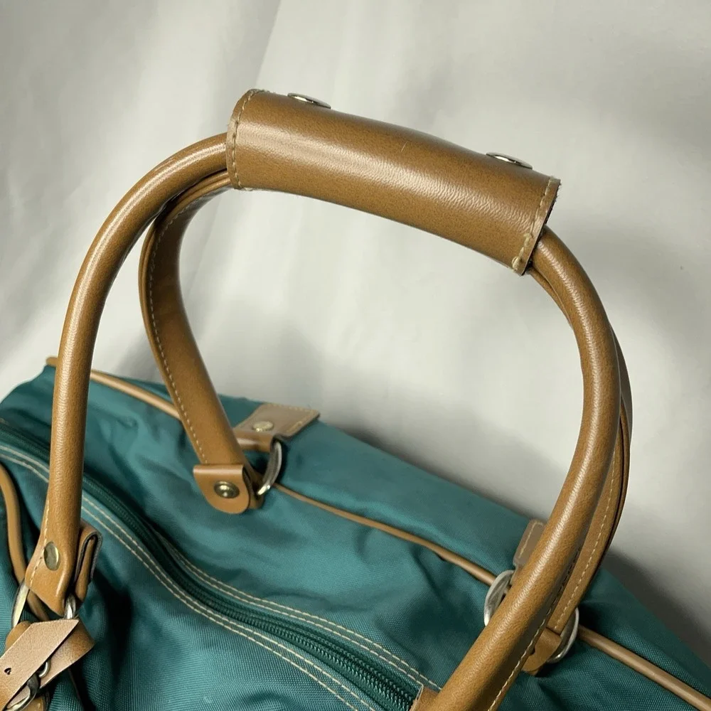 Vintage Jaguar Canvas Leather Duffle Bag Green Medium Large 90s Travel Luggage